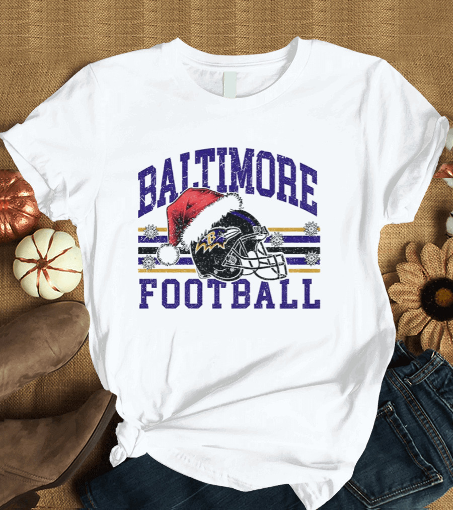 Baltimore Ravens Santa Hat Football Merry Christmas 2025 T-Shirt
