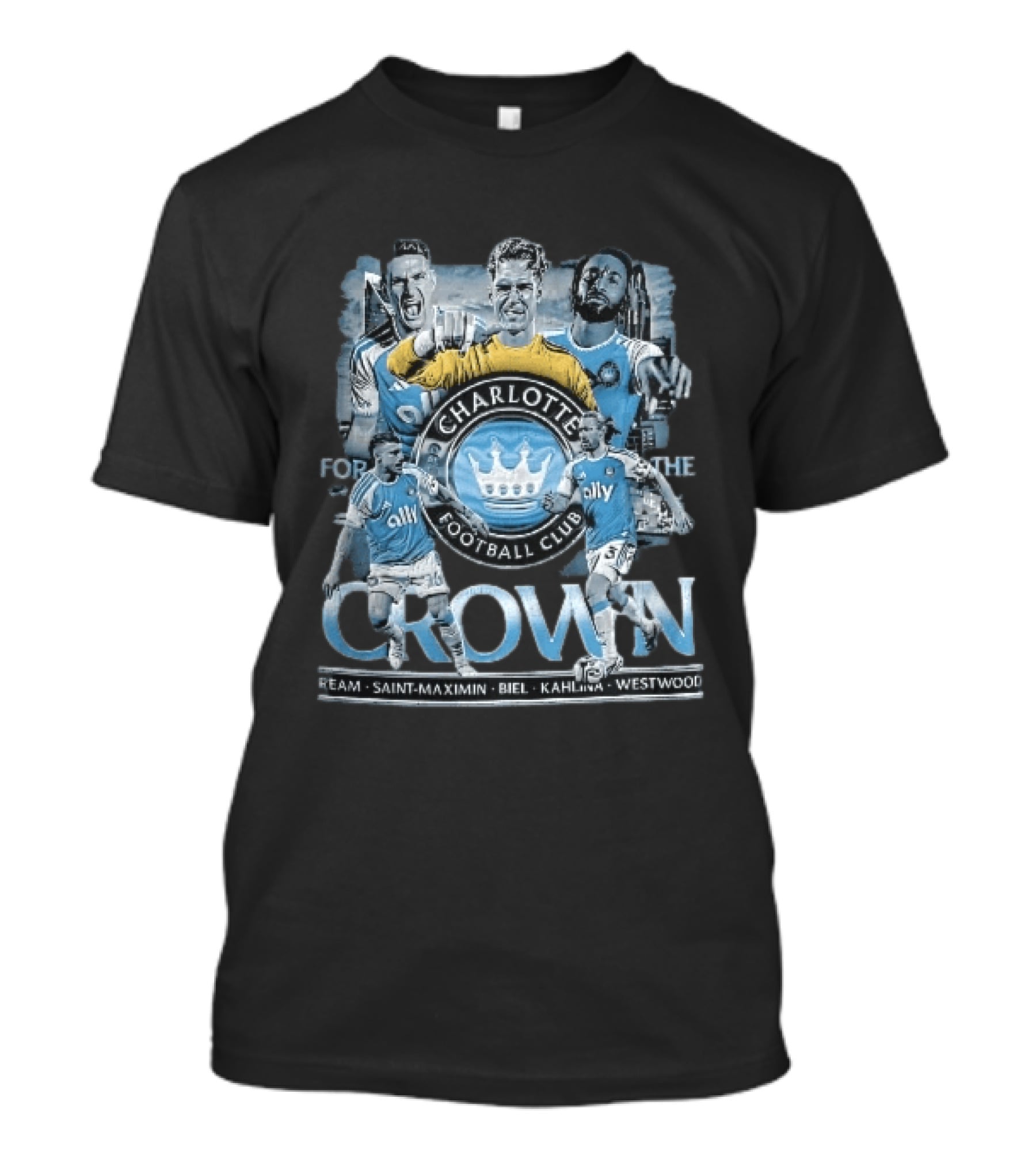 Charlotte Football Club Crown Ream Saint Maximin Biel Kahlina Westwood Players Celebrating T-Shirt
