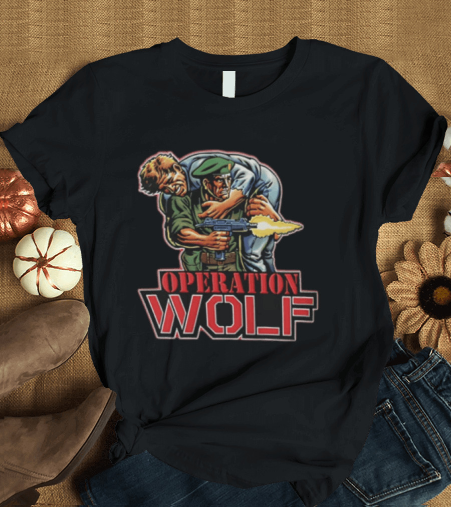 Operation Wolf Arcade Game Cover Art Soldier Carrying Comrade T-Shirt