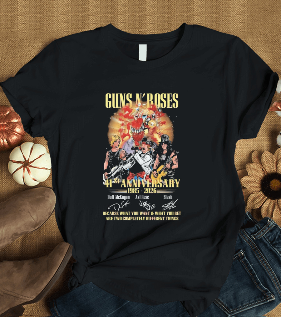 Guns N' Roses 41st Anniversary 1985 2026 Duff McKagan Axl Rose Slash Signatures T-Shirt