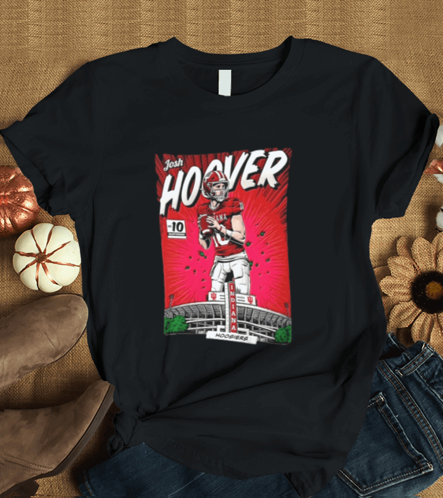 Josh Hoover Indiana Hoosiers #10 Comic Style Football Player Stadium T-Shirt