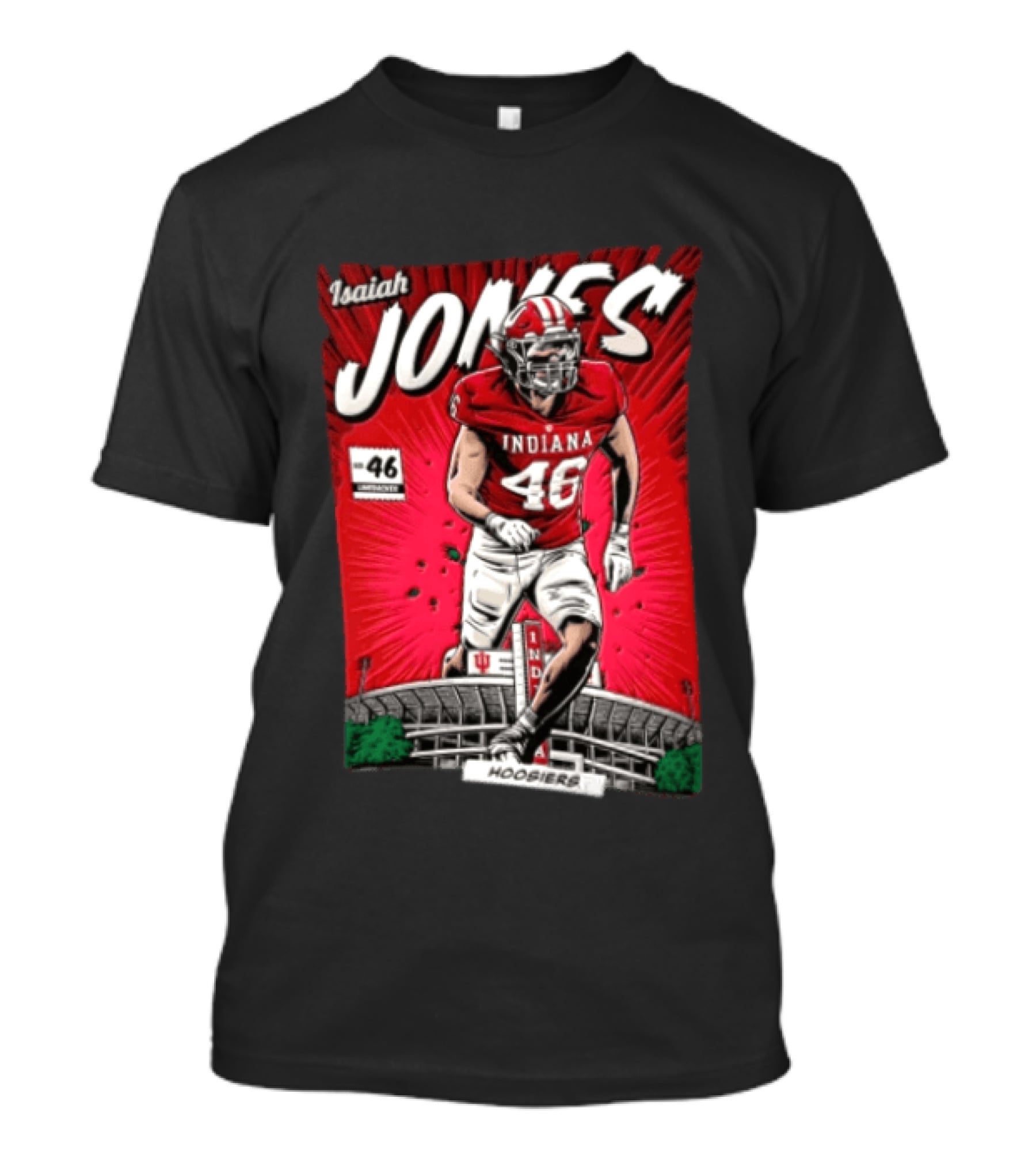 Indiana Hoosiers #46 Isaiah Jones Comic Stadium Edition T-Shirt