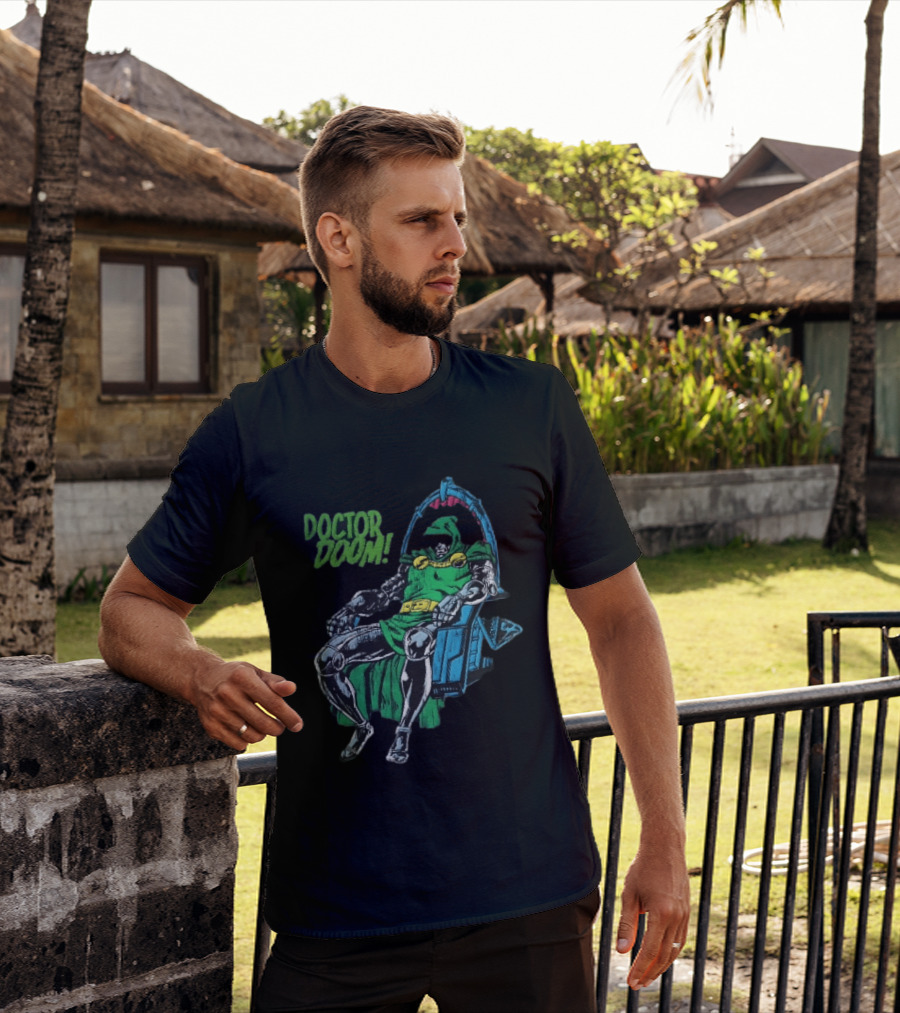 Doctor Doom Seated On Throne Distressed Comic T-Shirt