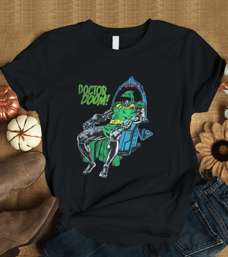 Doctor Doom Seated On Throne Distressed Comic T-Shirt