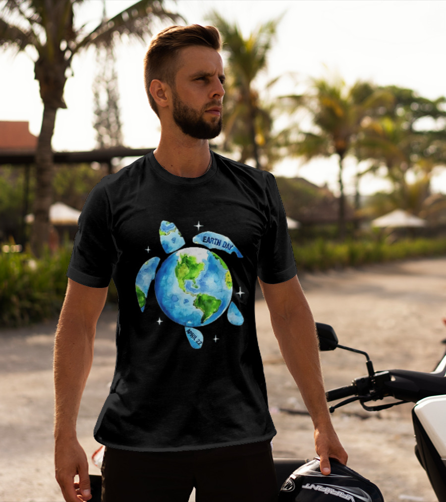 Earth Day April 22 Watercolor Globe Sea Turtle Outer Space T-Shirt