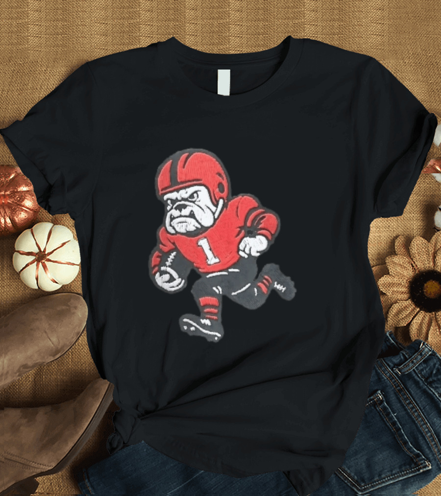 Georgia Bulldogs NCAA Cartoon Running Football Player Red Helmet Jersey Number 1 T-Shirt