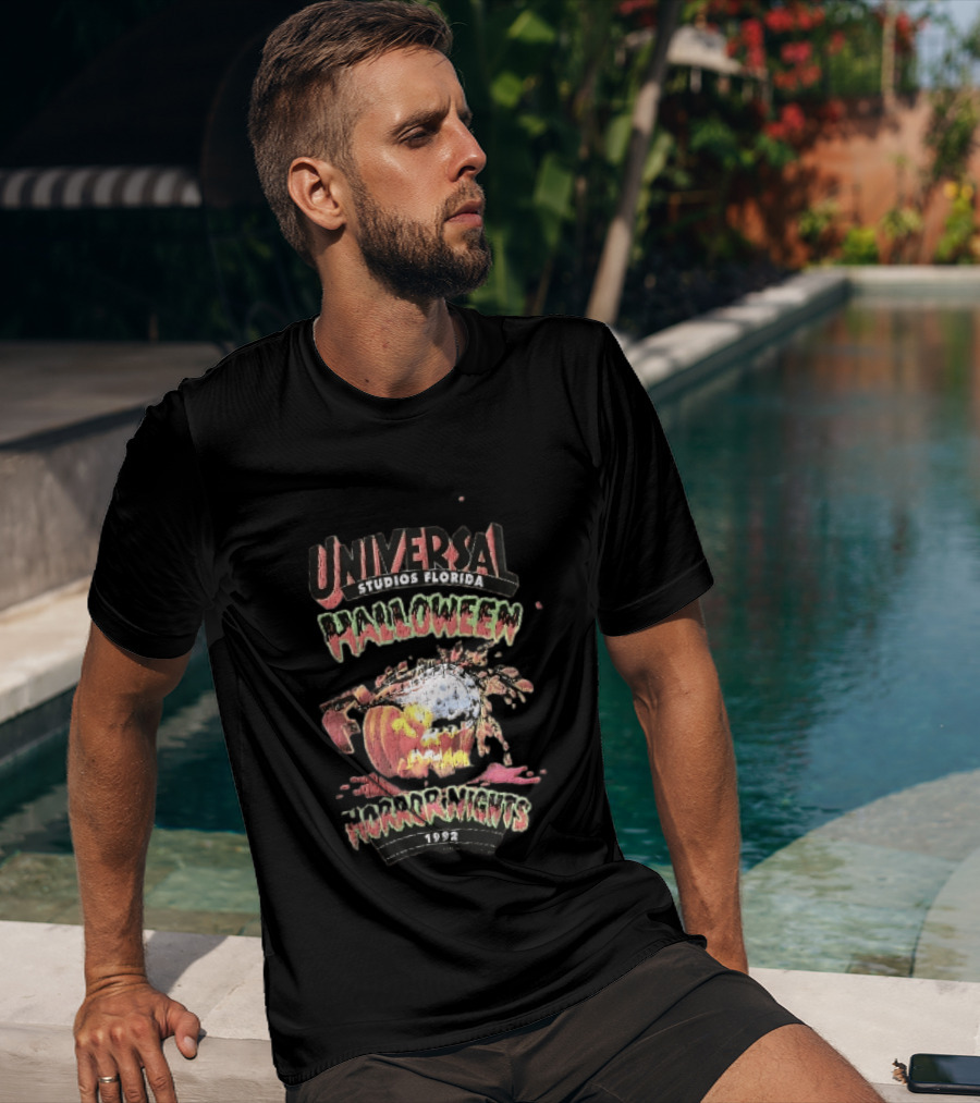 Universal Studios Florida Halloween Horror Nights 1992 Chainsaw Flaming Jack O Lantern T-Shirt