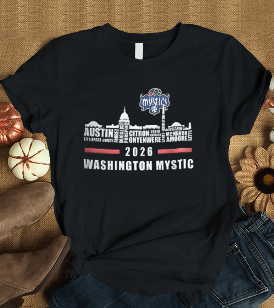 Washington Mystics 2026 Skyline Mystic Austin Littlepage Buggs Roster T-Shirt