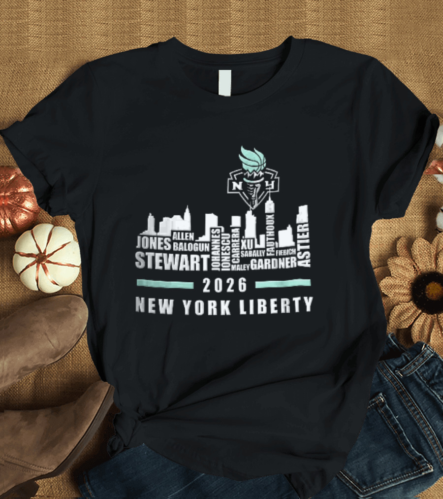 New York Liberty 2026 Jones Stewart New York Liberty City Skyline WNBA Torch T-Shirt