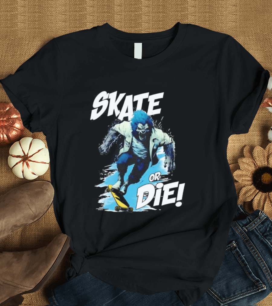 Skate Or Die Wolfy Classic Blue Werewolf Skateboarding T-Shirt