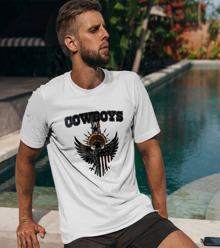 Dallas Cowboys American Mexican Flag Eagle Star Aztec Calendar T-Shirt