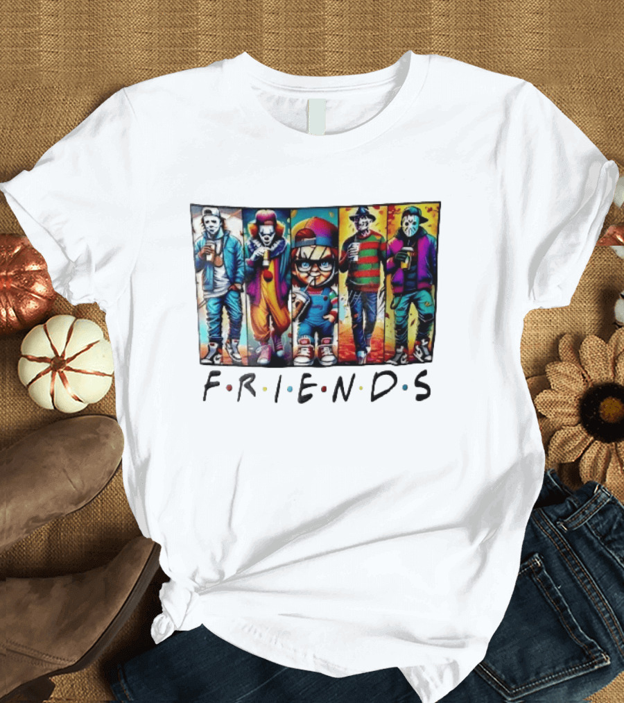 Friends TV Show Horror Movie Characters Coffee Cartoon T-Shirt