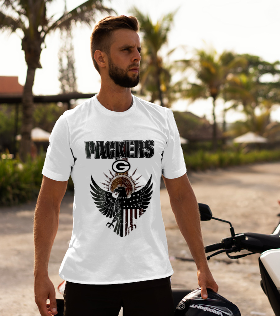 Packers Green Bay Eagle American Flag Aztec Sun T-Shirt