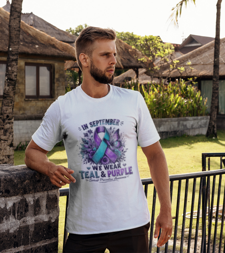 September Teal And Purple Ribbon Suicide Prevention Awareness T-Shirt