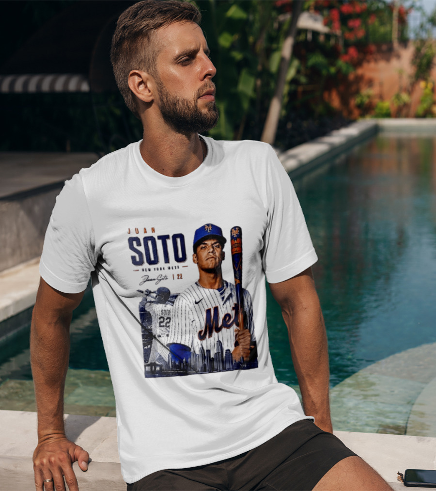 Juan Soto New York Mets MLB 22 Player Batting Skyline Collage T-Shirt
