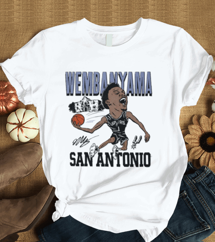 Wembanyama San Antonio Spurs Basketball NBA Caricature T-Shirt