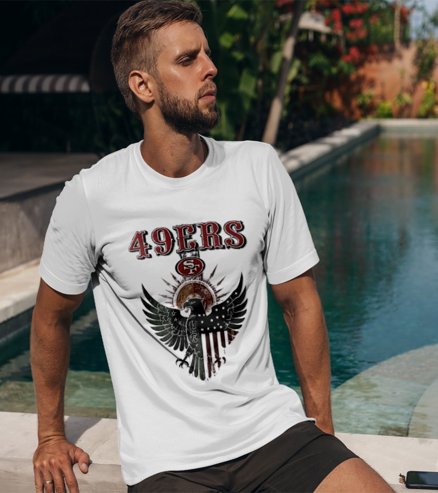 San Francisco 49ers Aztec Sunburst Eagle Mexican American Flag T-Shirt