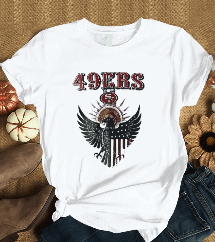 San Francisco 49ers Aztec Sunburst Eagle Mexican American Flag T-Shirt