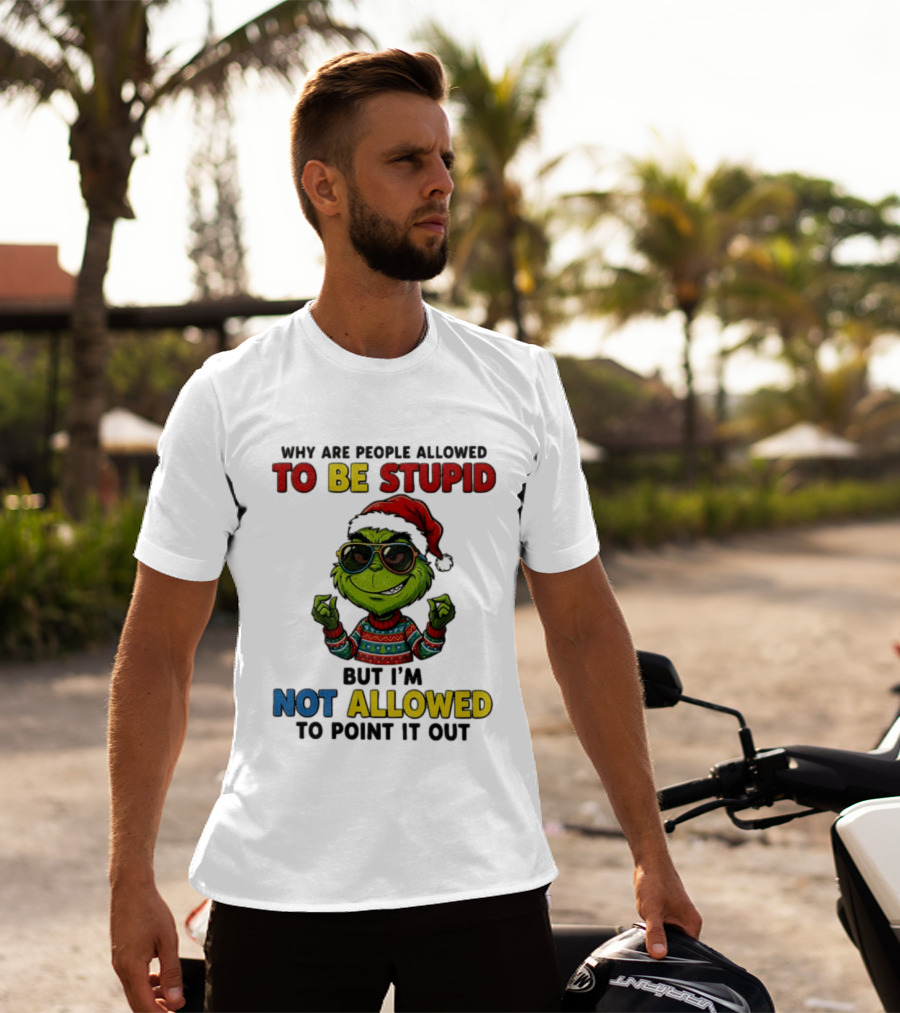 The Grinch Why Are People Allowed To Be Stupid But I'm Not Allowed To Point It Out Christmas Sweater Sunglasses Santa Hat T-Shirt