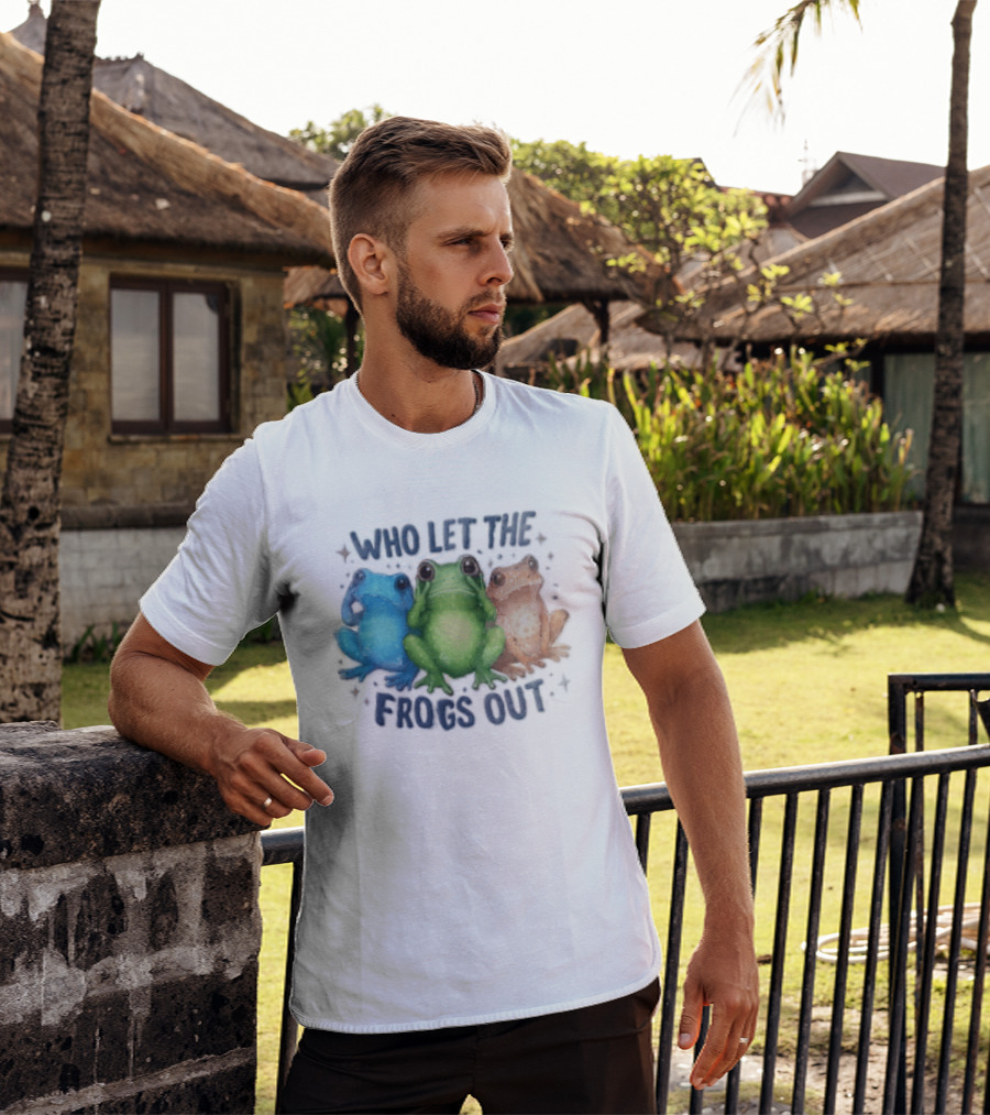 Who Let The Frogs Out Three Funny Frogs T-Shirt