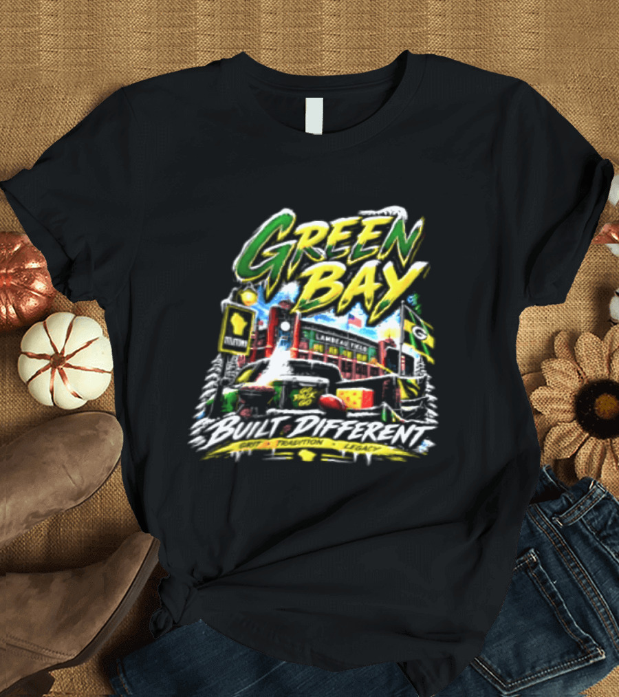 Green Bay Packers Built Different Grit Tradition Legacy Scenic Cheesehead Cityscape T-Shirt