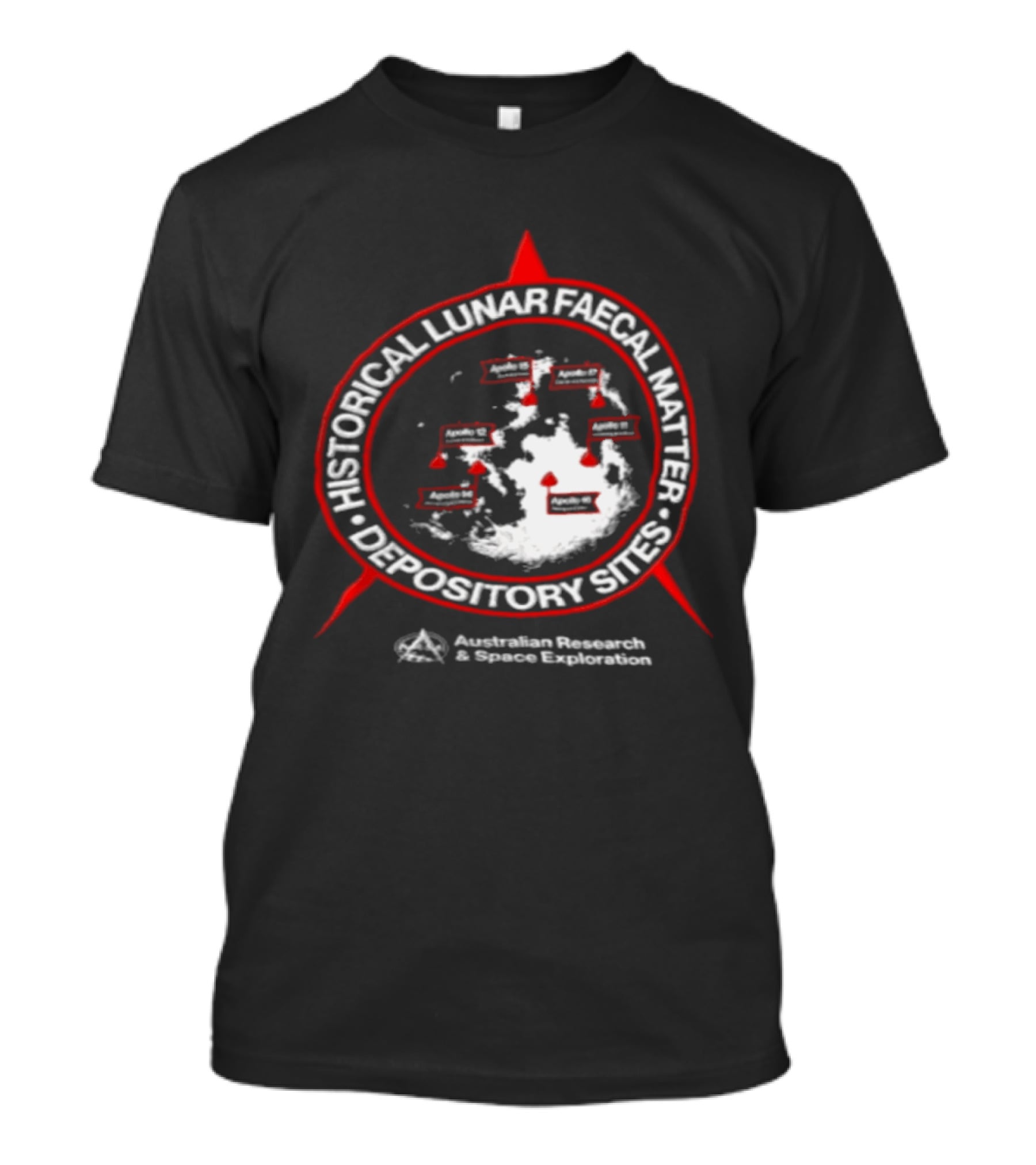 Historical Lunar Faecal Matter Depository Sites Australian Research And Space Exploration Moon Map Locations T-Shirt