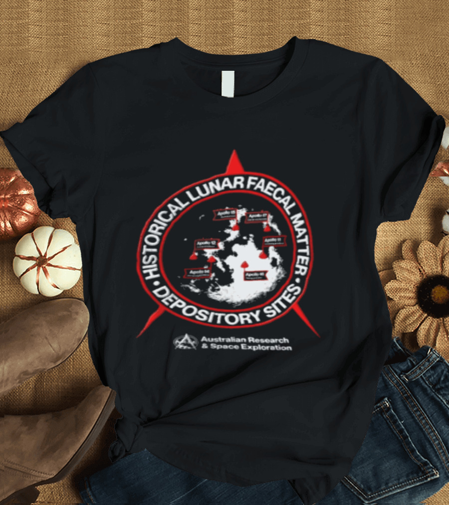 Historical Lunar Faecal Matter Depository Sites Australian Research And Space Exploration Moon Map Locations T-Shirt