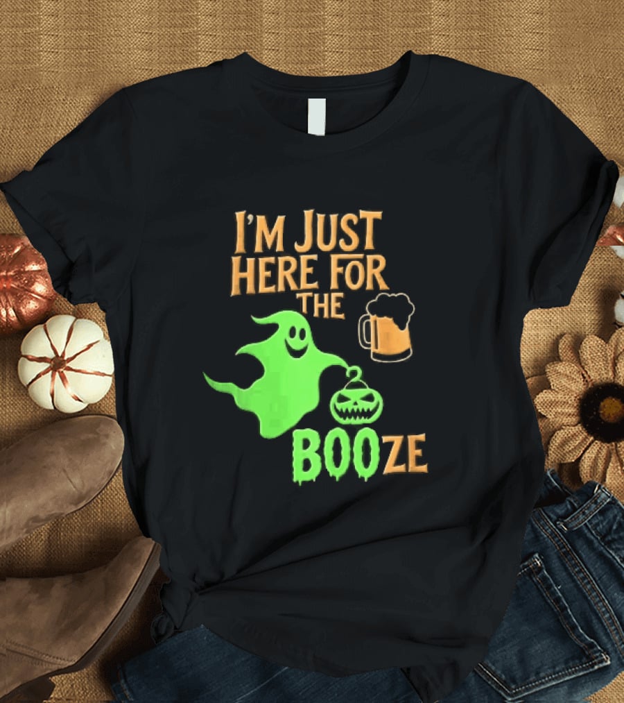 I'm Just Here For The Booze Green Ghost Pumpkin Lantern Beer T-Shirt