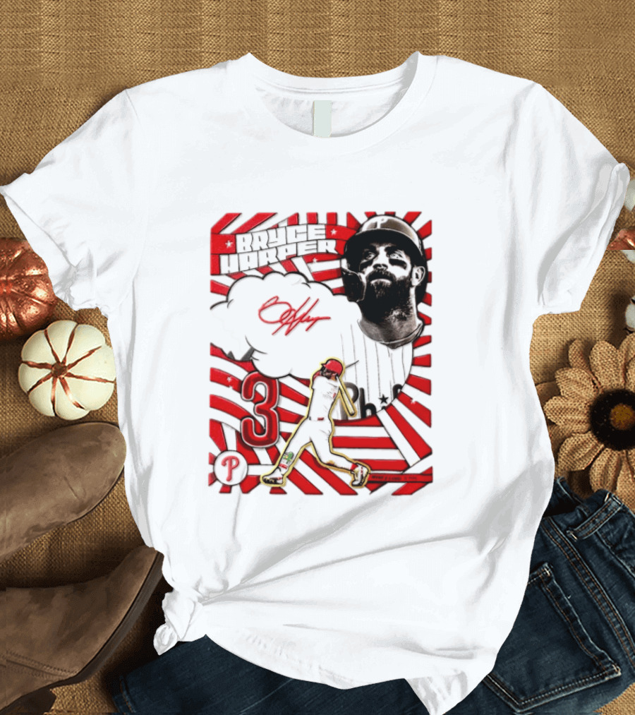 Bryce Harper Philadelphia Phillies 2026 MLB Signature Number 3 T-Shirt