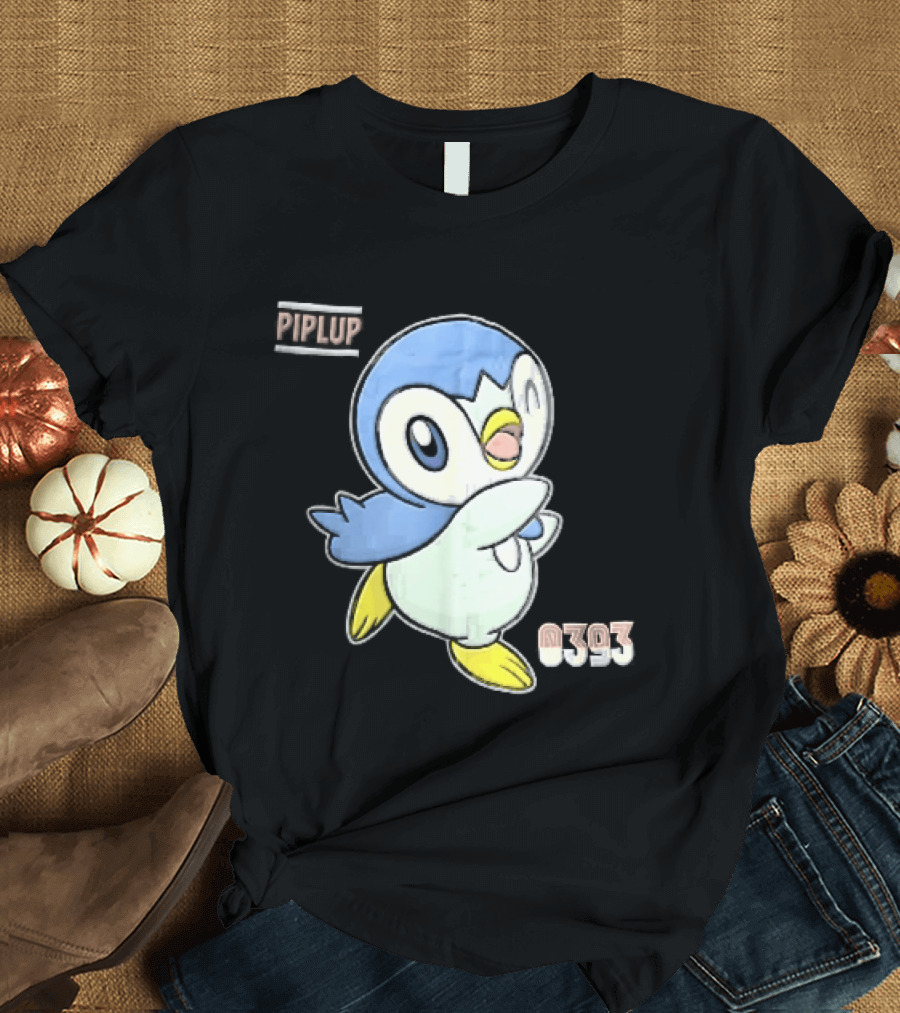 Piplup 0393 Cartoon Penguin Waving Paper Crease Sticker Yellow Feet T-Shirt