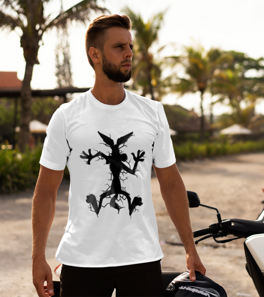Cartoon Coyote Crash Fractured Stone Impact Hole T-Shirt