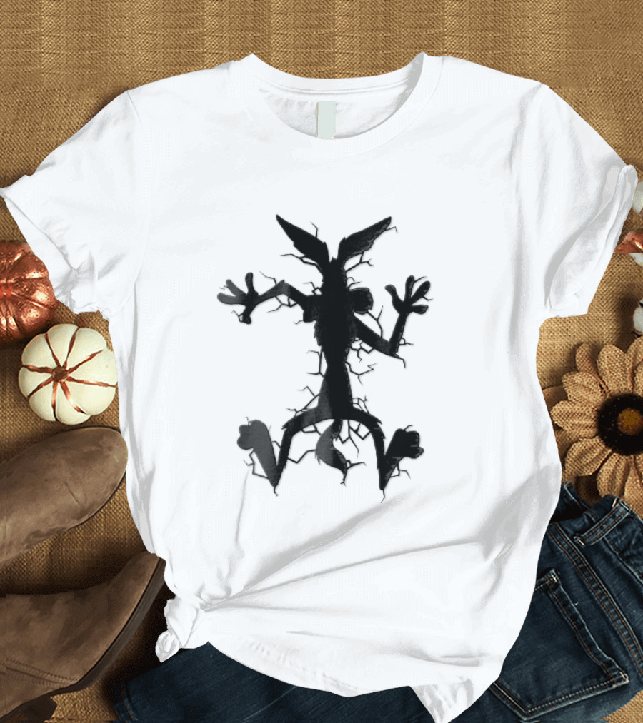 Cartoon Coyote Crash Fractured Stone Impact Hole T-Shirt