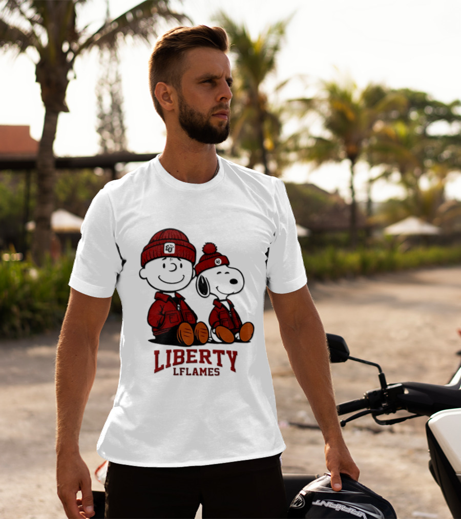 Charlie Brown Snoopy Liberty Flames NCAA Football 2026 Peanuts Collaboration T-Shirt