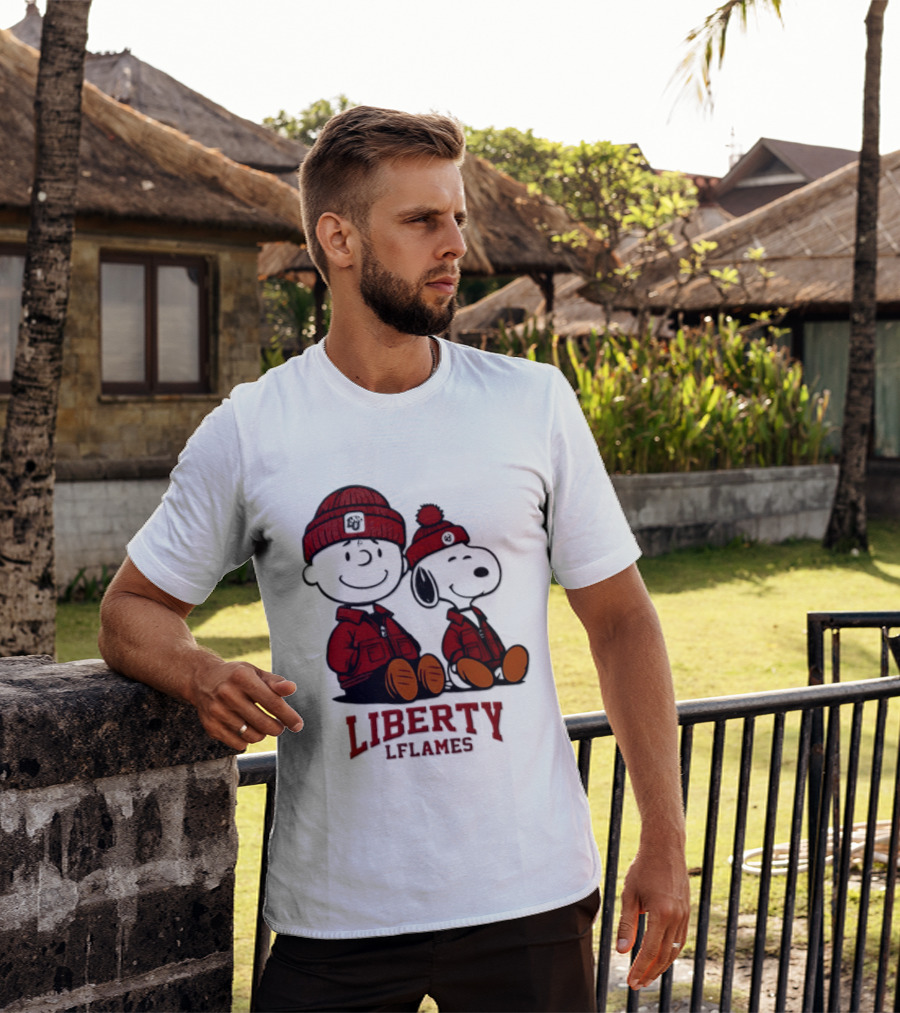 Charlie Brown Snoopy Liberty Flames NCAA Football 2026 Peanuts Collaboration T-Shirt