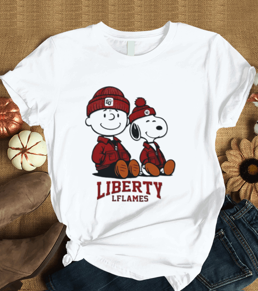 Charlie Brown Snoopy Liberty Flames NCAA Football 2026 Peanuts Collaboration T-Shirt