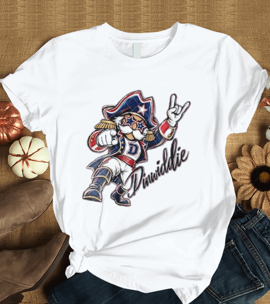 Dinwiddie Generals Cartoon Patriot Star Glasses Pointing Hand Dinwiddie T-Shirt