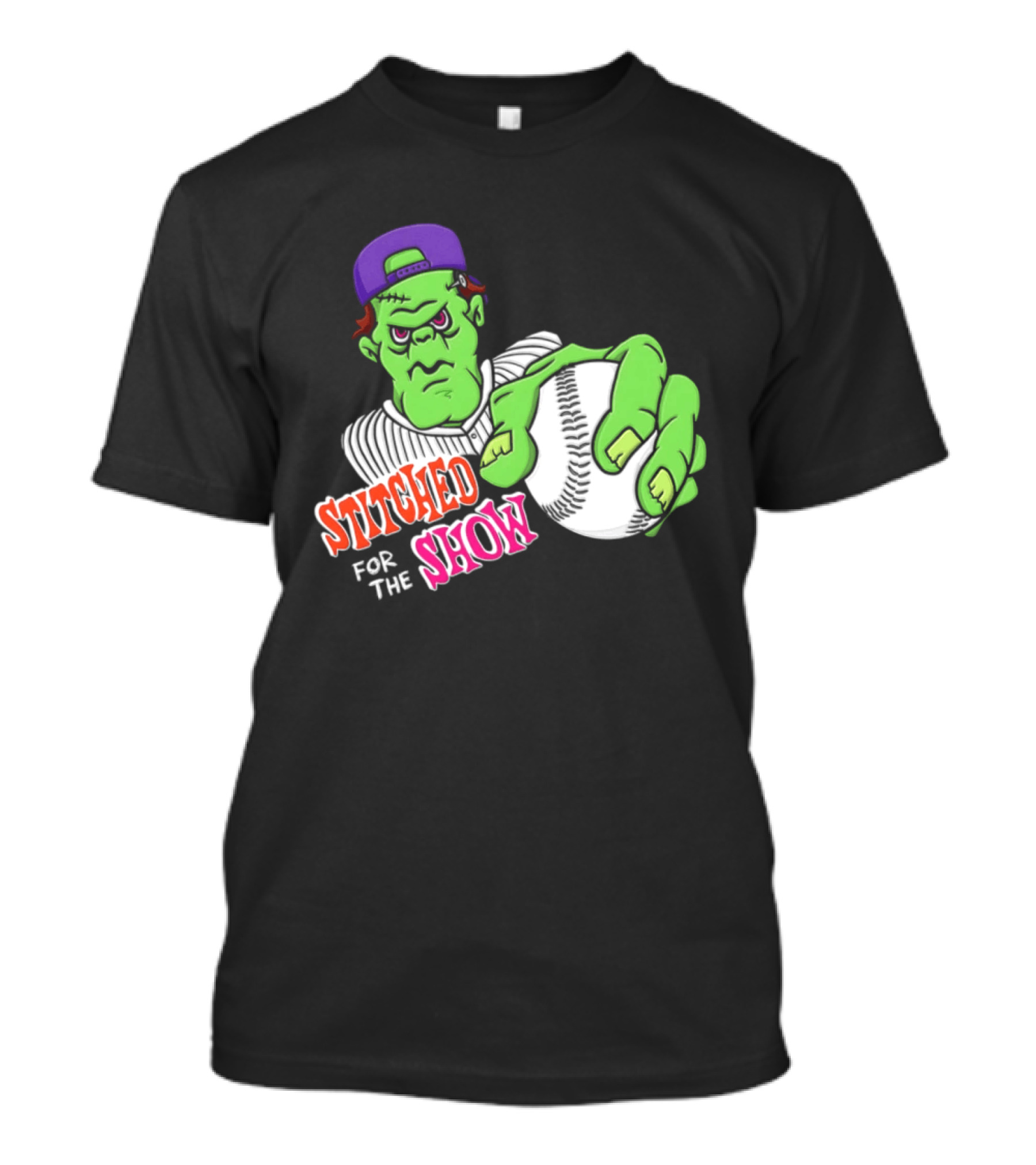 Stitched For The Show Baseball Monster Pitcher Cartoon T-Shirt