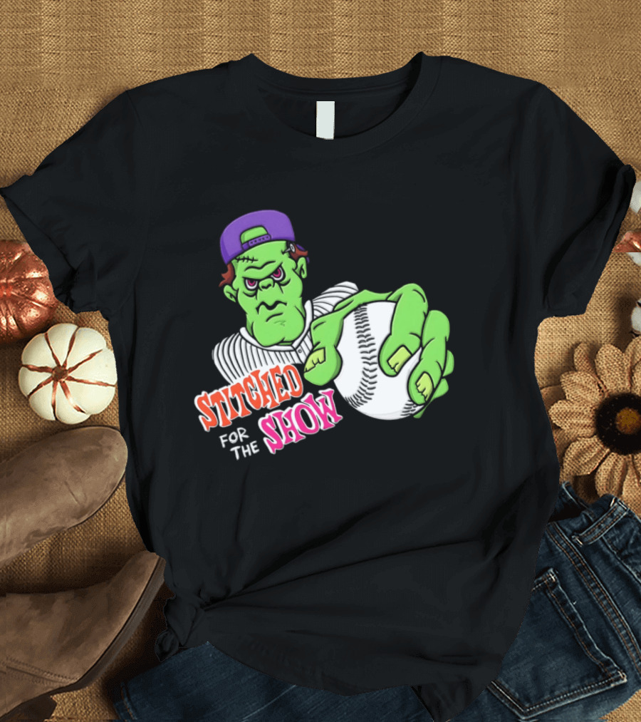 Stitched For The Show Baseball Monster Pitcher Cartoon T-Shirt