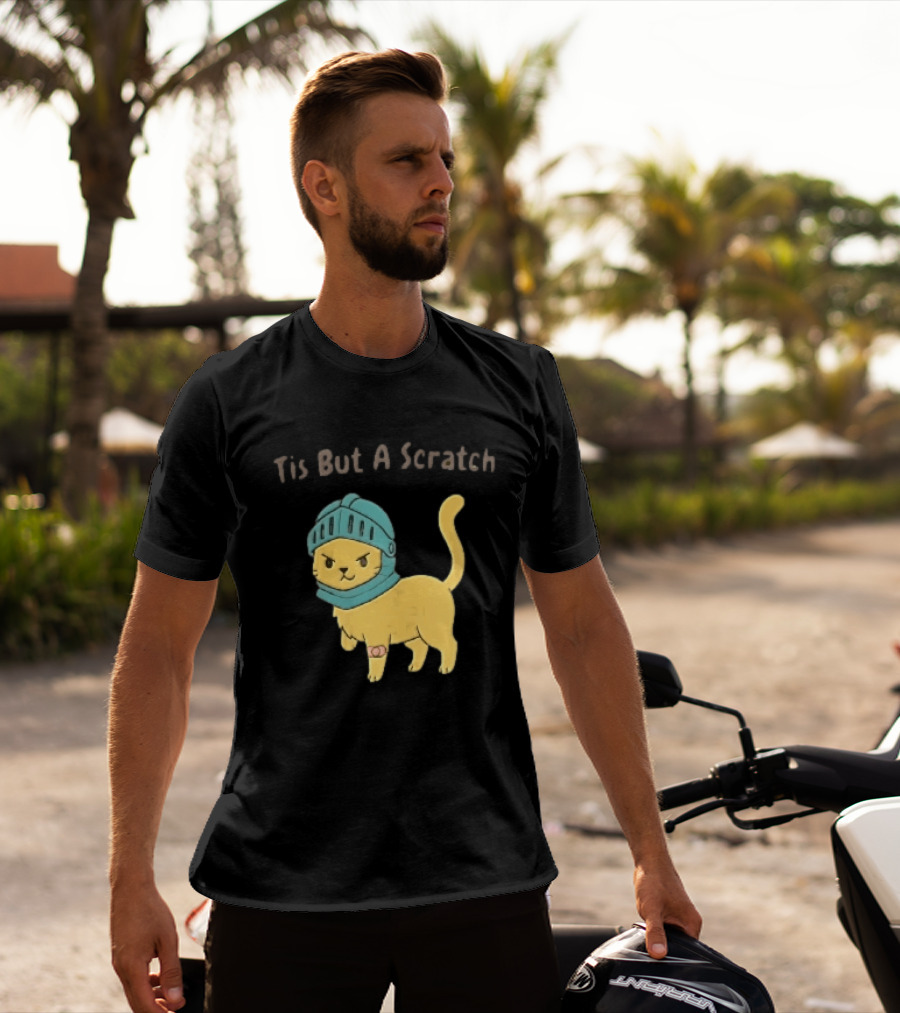 Tis But A Scratch Cartoon Cat Knight Helmet Bandage T-Shirt