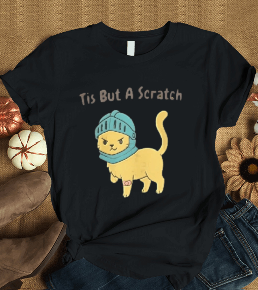 Tis But A Scratch Cartoon Cat Knight Helmet Bandage T-Shirt