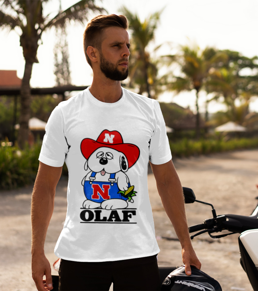 Nebraska Cornhuskers Olaf Dog In Overalls With Corn And Red Hat T-Shirt