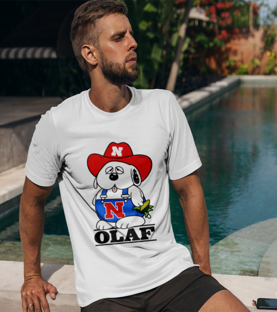 Nebraska Cornhuskers Olaf Dog In Overalls With Corn And Red Hat T-Shirt