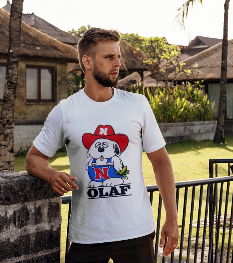 Nebraska Cornhuskers Olaf Dog In Overalls With Corn And Red Hat T-Shirt