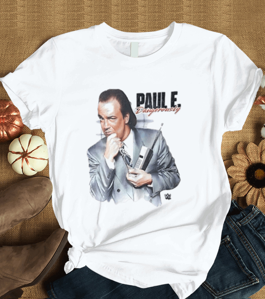 PAUL E Dangerously Manager Holding Brick Cell Phone WWE T-Shirt