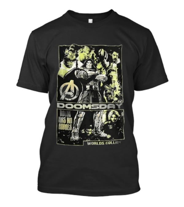 Avengers Doomsday Doom Has No Rivals Worlds Collide Villain Collage Halftone T-Shirt