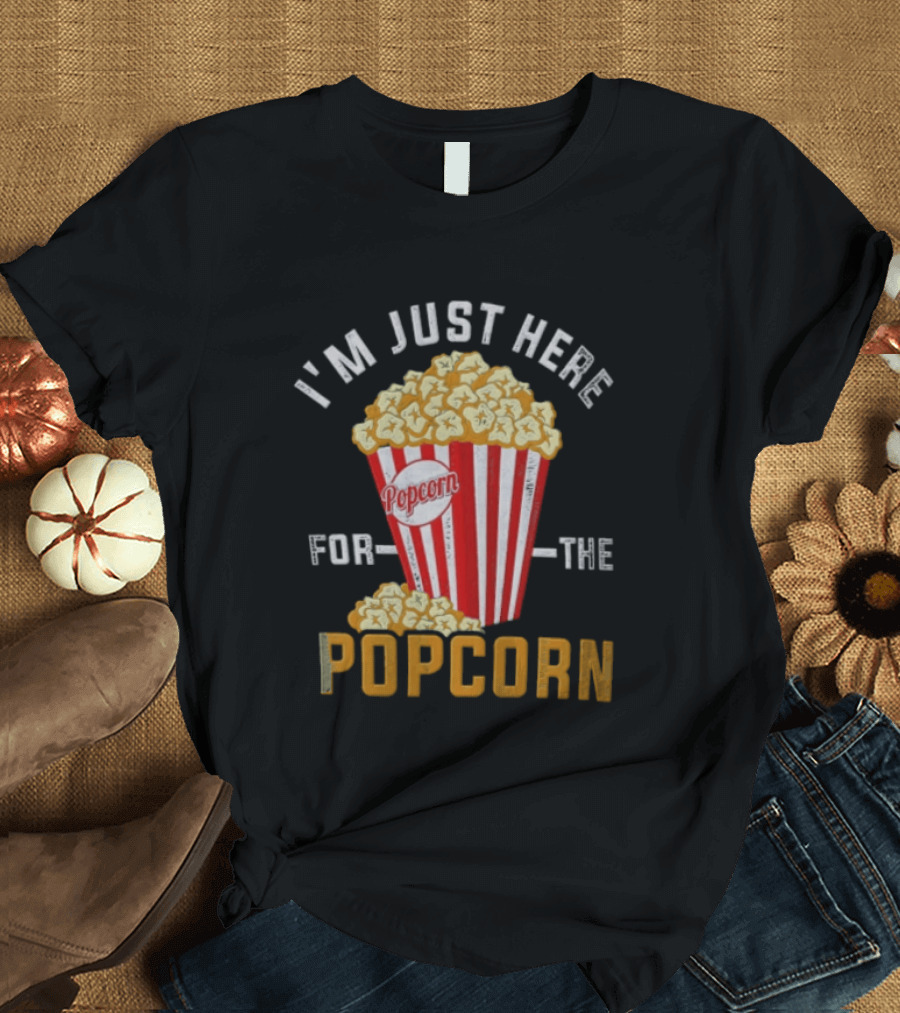 I'm Just Here For The Popcorn Red And White Striped Box T-Shirt