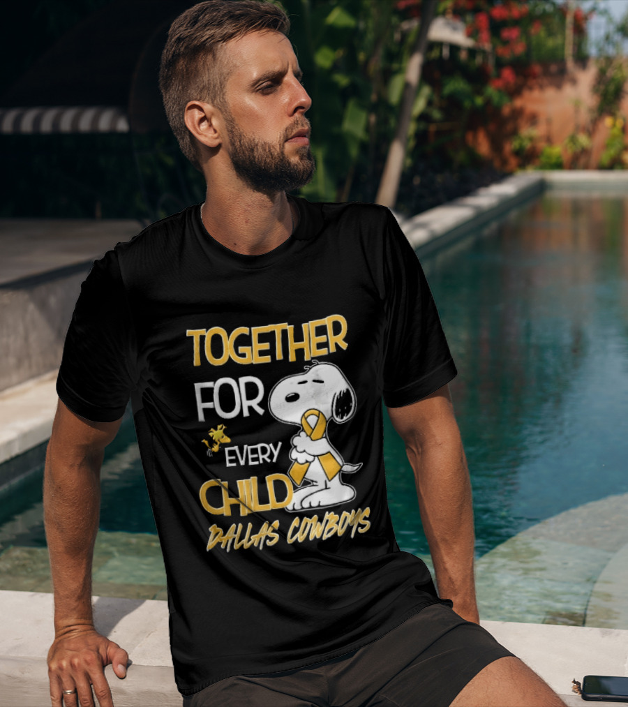 Dallas Cowboys Snoopy Woodstock Gold Ribbon Together For Every Child T-Shirt
