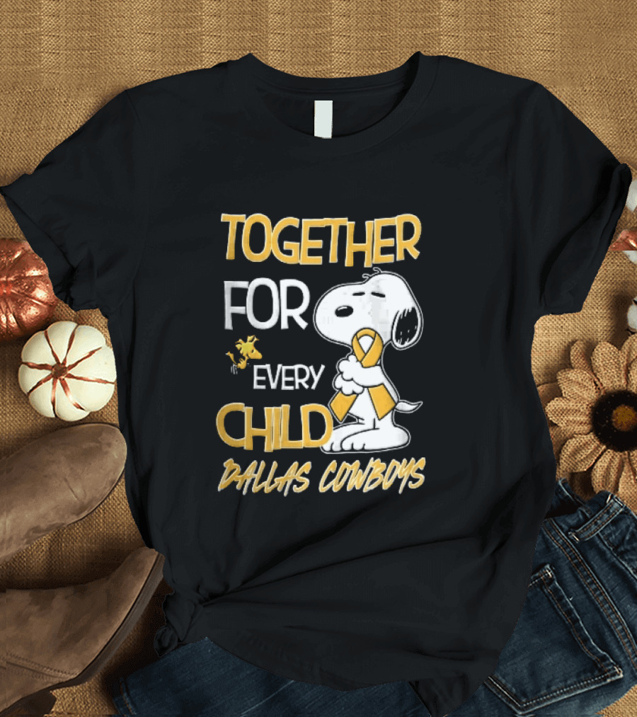 Dallas Cowboys Snoopy Woodstock Gold Ribbon Together For Every Child T-Shirt