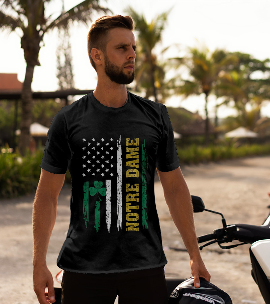 Notre Dame Irish American Flag Football Clover Stars T-Shirt