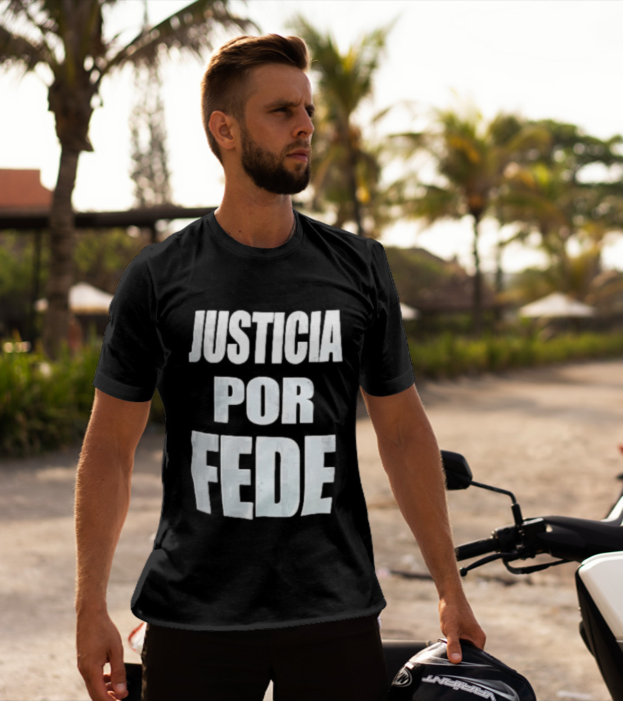 Justicia Por Fede White Block Lettering Marble T-Shirt